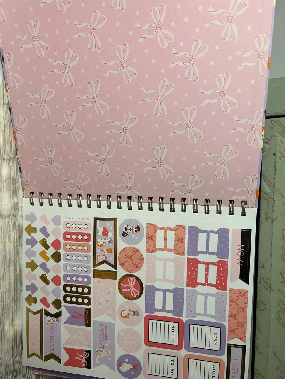🎀😻 Adorable Kitty Cat Pattern Five-Subject Notebook Pink Purple Big